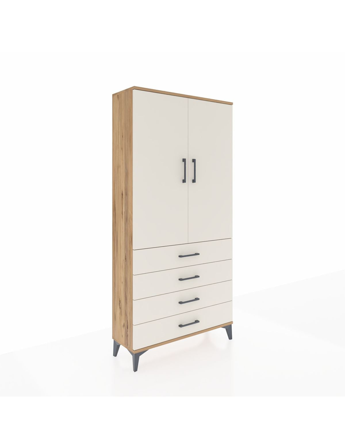 Arges Dolap 3 Raflı 4 Çekmeceli 2 Kapaklı 88x30x182 Çam-Aytaşı