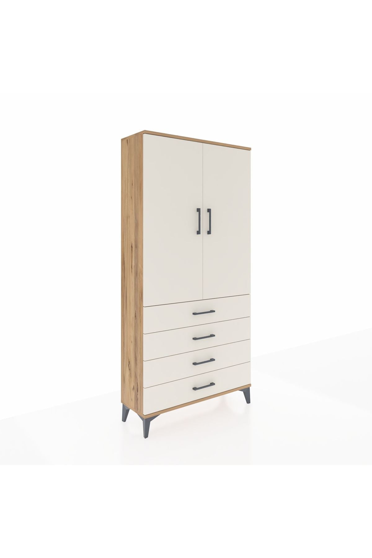 Arges Dolap 3 Raflı 4 Çekmeceli 2 Kapaklı 88x30x182 Çam-Aytaşı