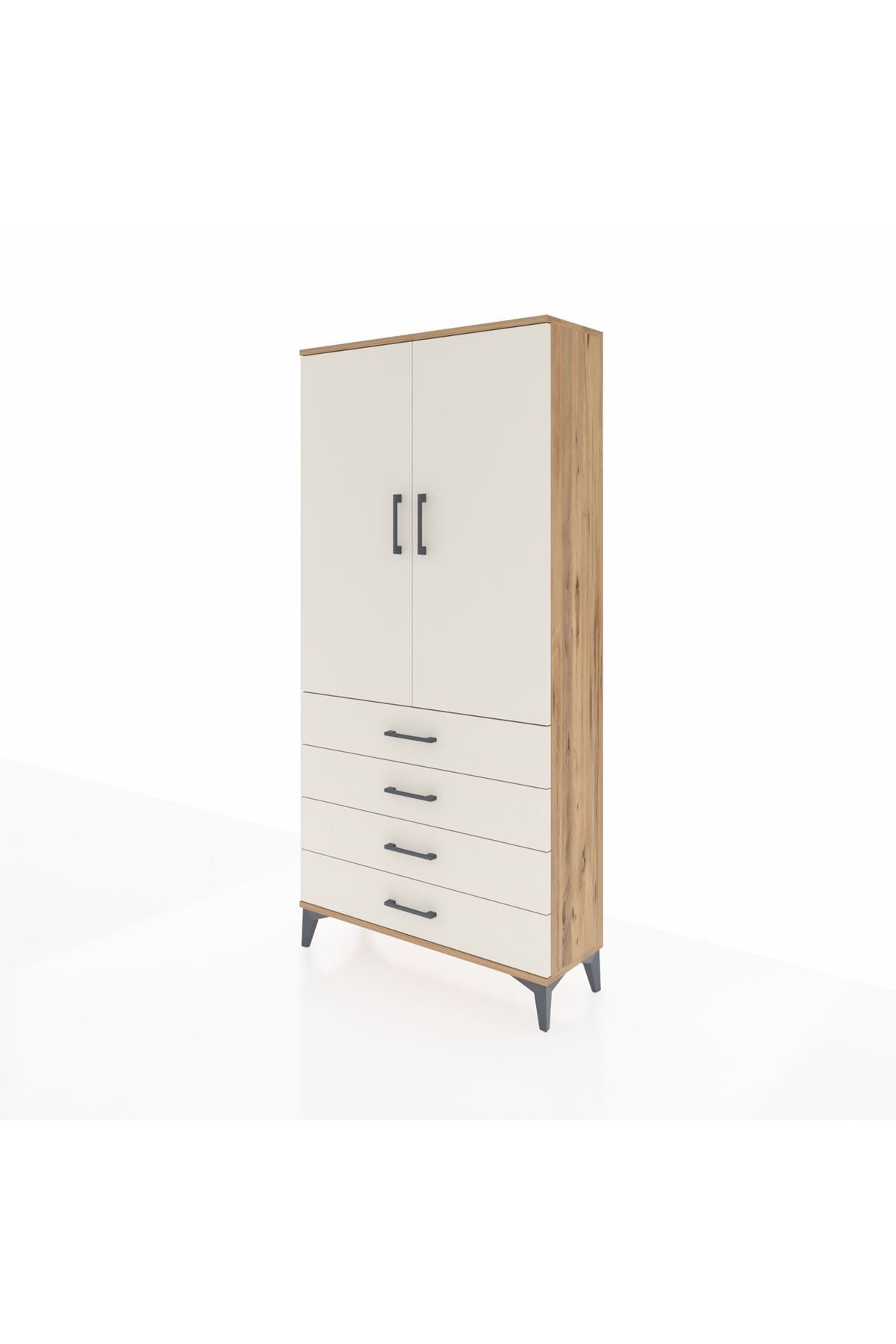 Arges Dolap 3 Raflı 4 Çekmeceli 2 Kapaklı 88x30x182 Çam-Aytaşı