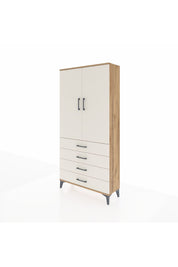 Arges Dolap 3 Raflı 4 Çekmeceli 2 Kapaklı 88x30x182 Çam-Aytaşı