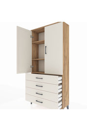 Arges Dolap 3 Raflı 4 Çekmeceli 2 Kapaklı 88x30x182 Çam-Aytaşı