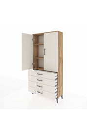 Arges Dolap 3 Raflı 4 Çekmeceli 2 Kapaklı 88x30x182 Çam-Aytaşı