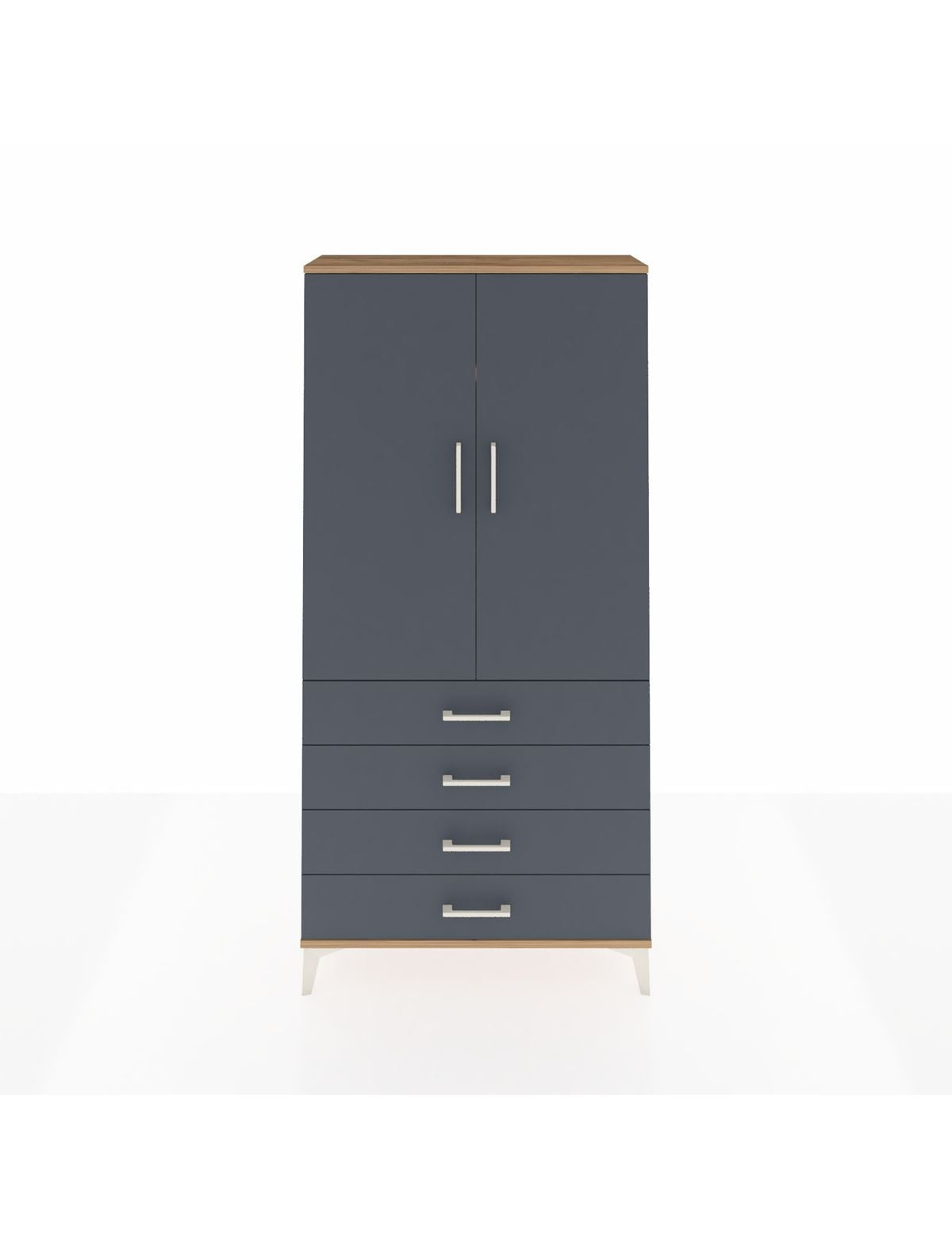 Arges Dolap 3 Raflı 4 Çekmeceli 2 Kapaklı 88x30x182 Çam-Antrasit