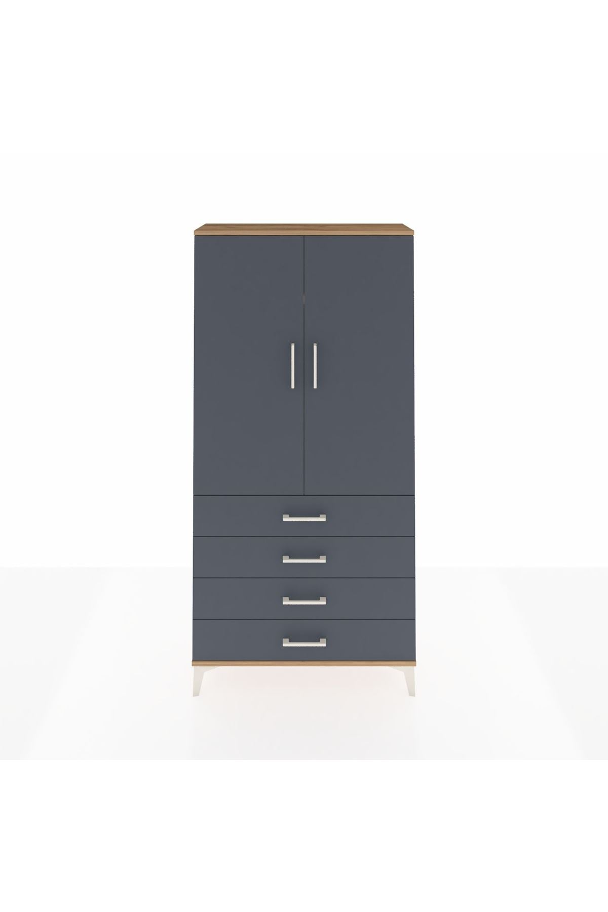 Arges Dolap 3 Raflı 4 Çekmeceli 2 Kapaklı 88x30x182 Çam-Antrasit