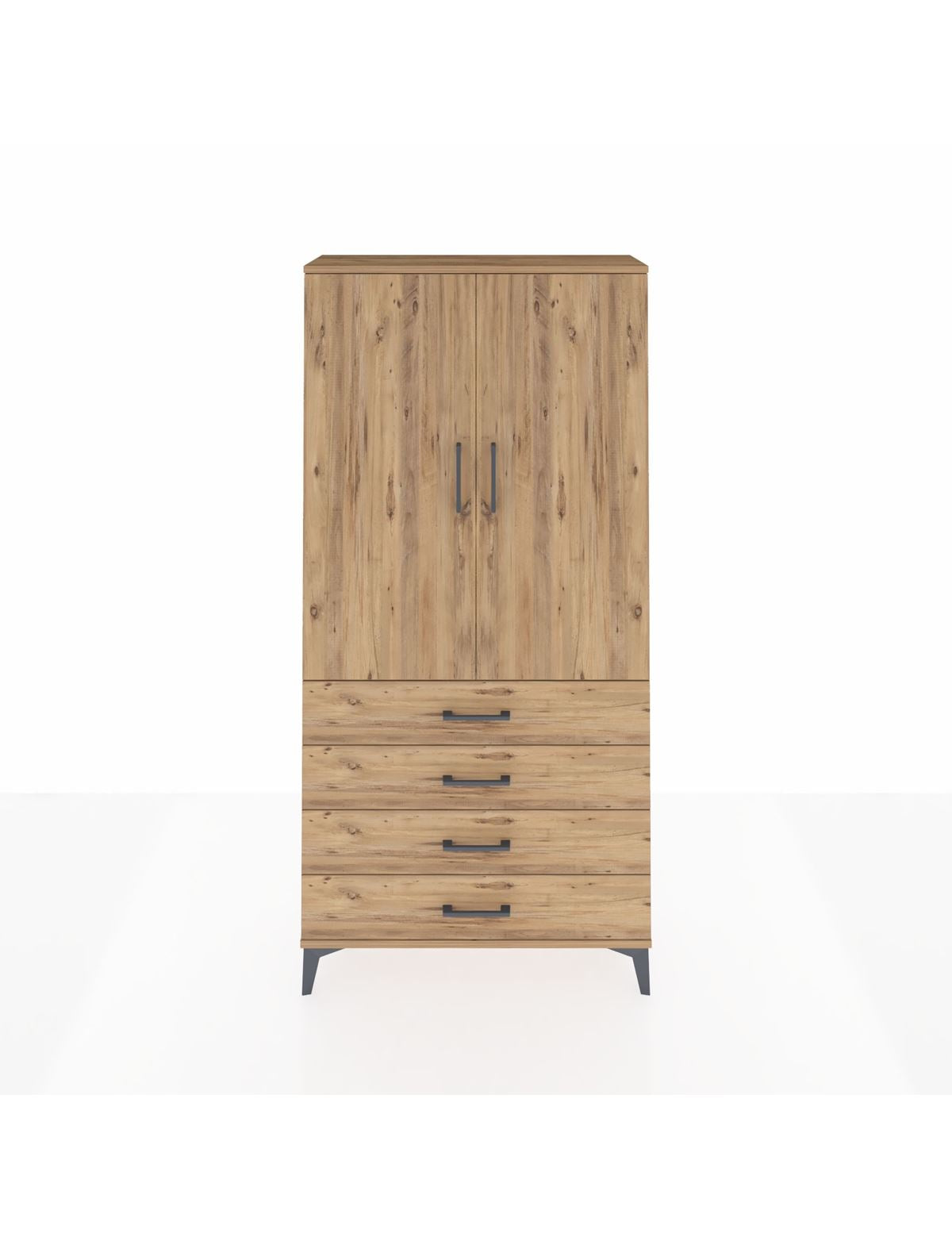 Arges Dolap 3 Raflı 4 Çekmeceli 2 Kapaklı 88x30x182 Çam-Çam