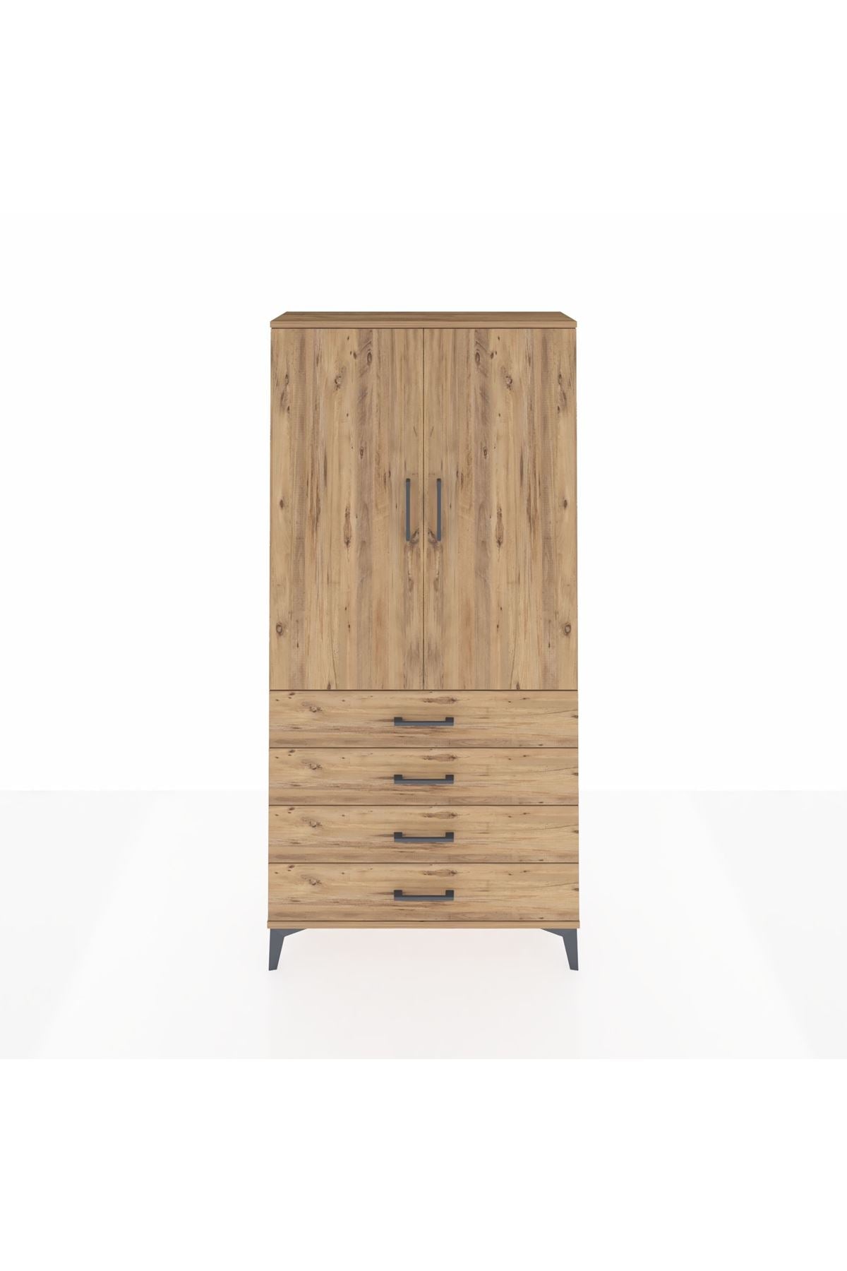 Arges Dolap 3 Raflı 4 Çekmeceli 2 Kapaklı 88x30x182 Çam-Çam