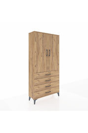 Arges Dolap 3 Raflı 4 Çekmeceli 2 Kapaklı 88x30x182 Çam-Çam