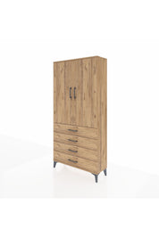 Arges Dolap 3 Raflı 4 Çekmeceli 2 Kapaklı 88x30x182 Çam-Çam