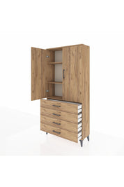 Arges Dolap 3 Raflı 4 Çekmeceli 2 Kapaklı 88x30x182 Çam-Çam