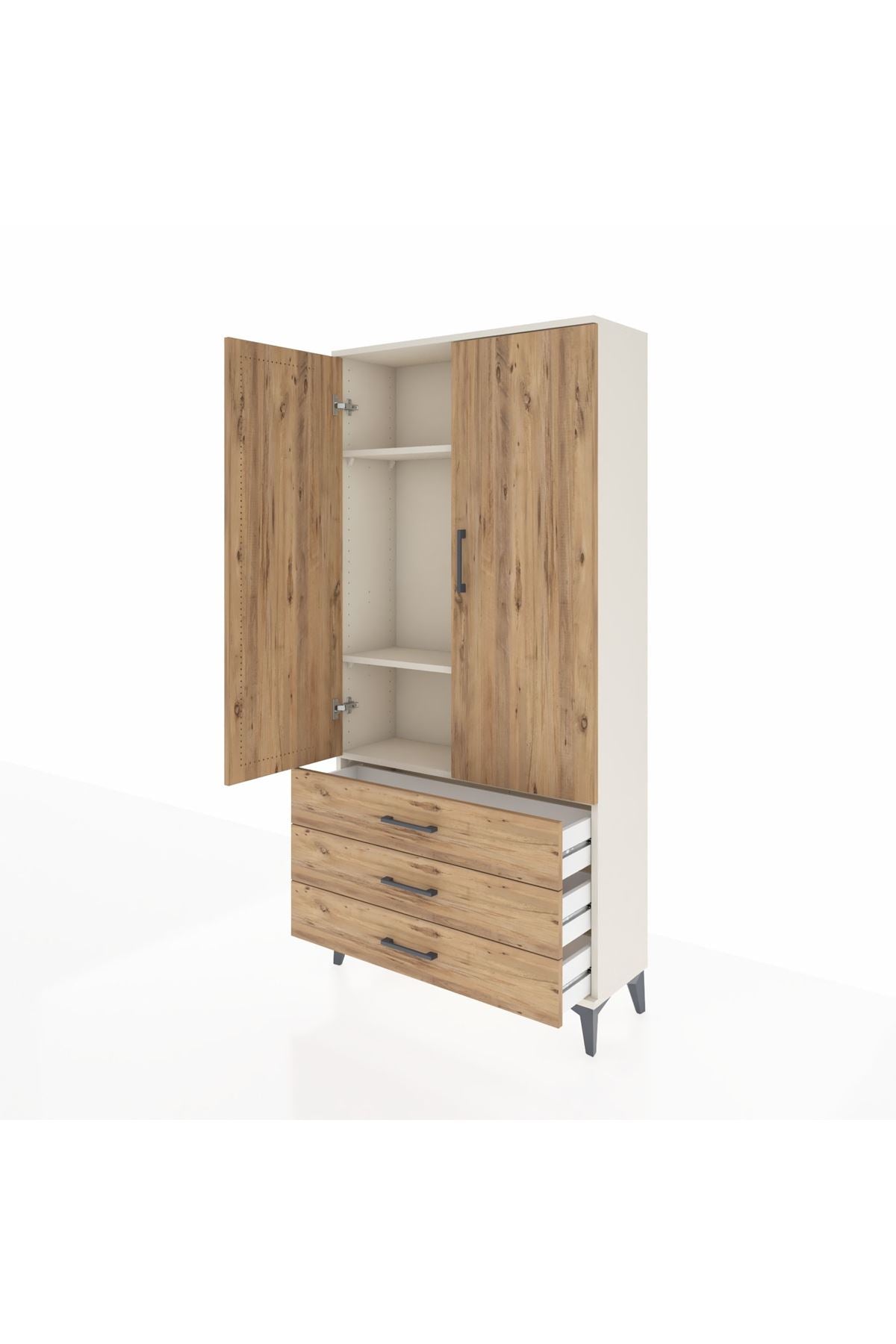 Arges Dolap 3 Raflı 3 Çekmeceli 2 Kapaklı 88x30x182 Aytaşı-Çam