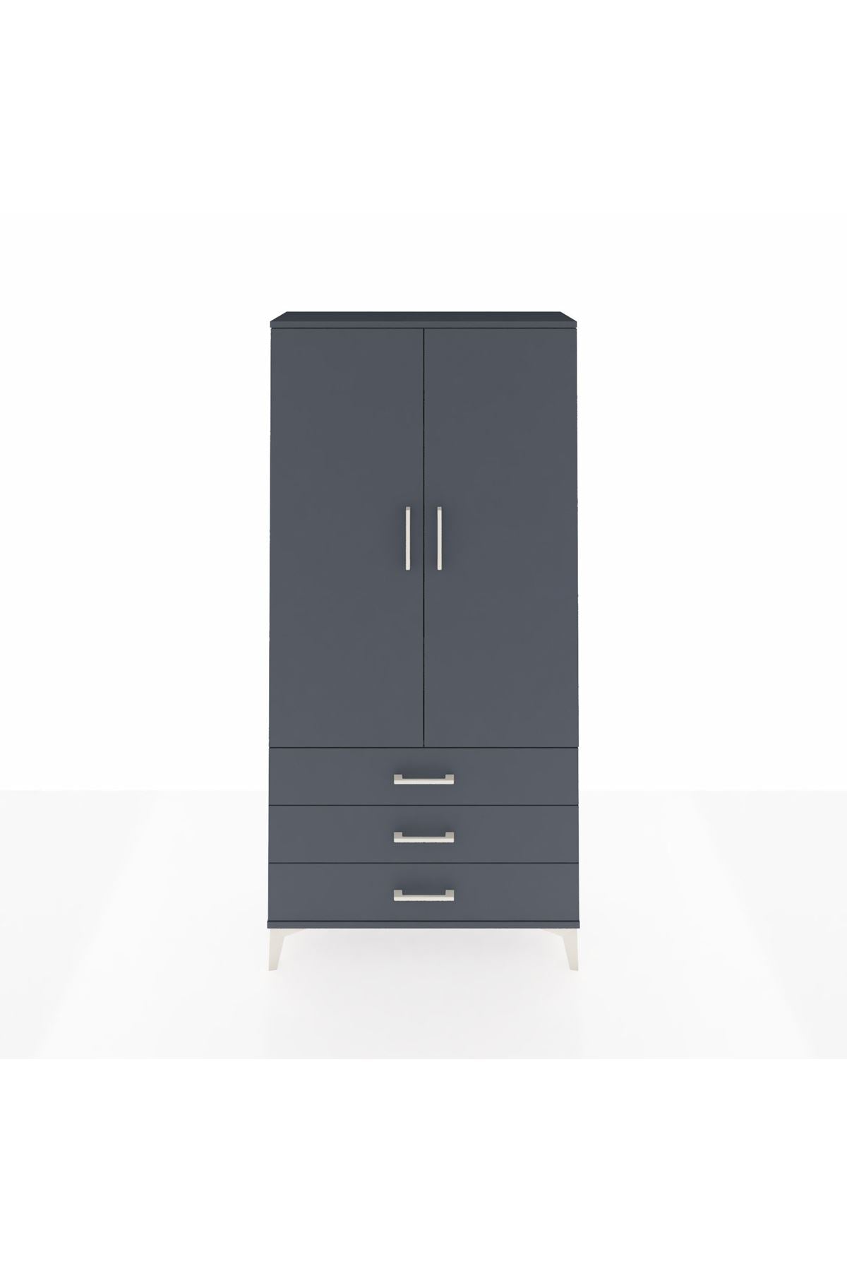 Arges Dolap 3 Raflı 3 Çekmeceli 2 Kapaklı 88x30x182 Antrasit-Antrasit