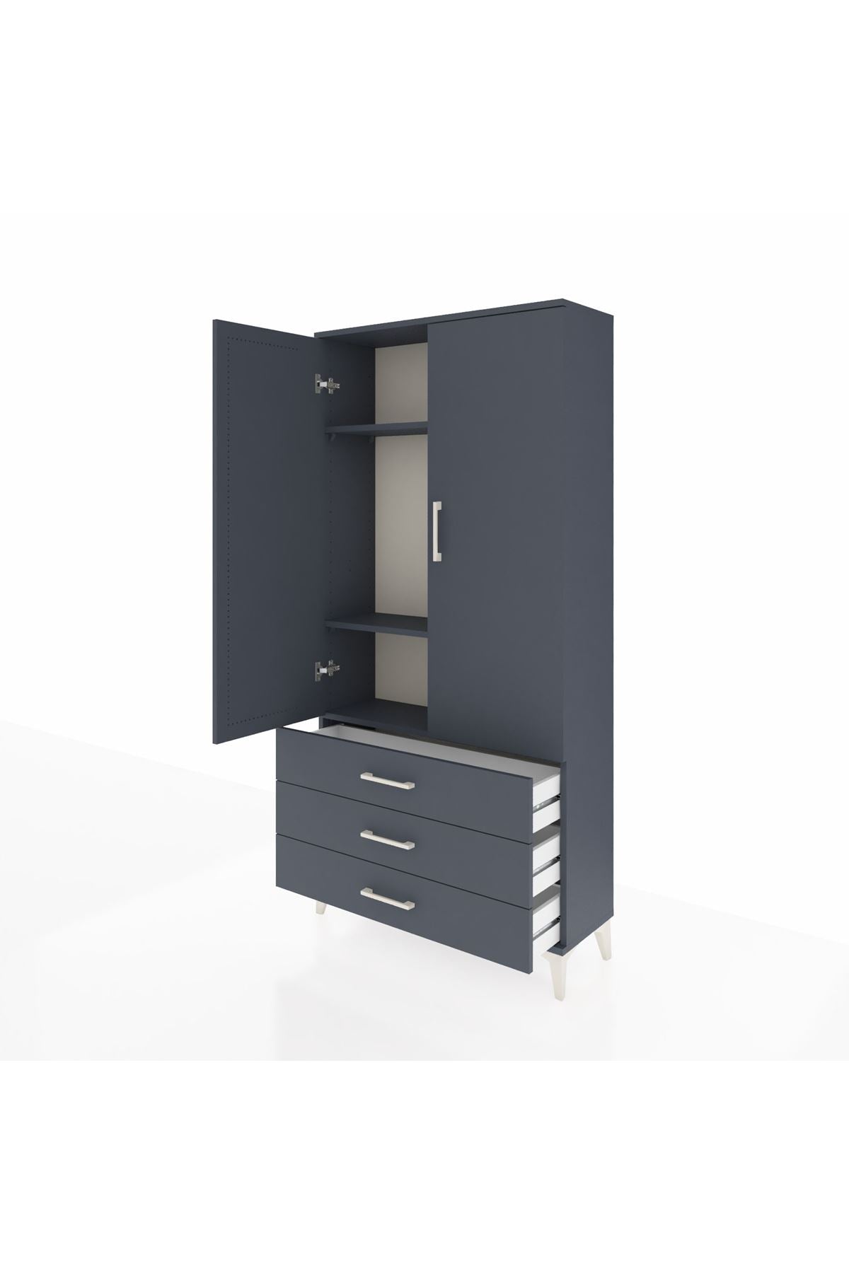 Arges Dolap 3 Raflı 3 Çekmeceli 2 Kapaklı 88x30x182 Antrasit-Antrasit