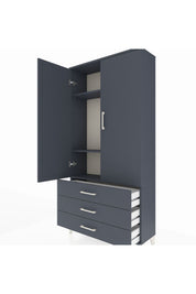 Arges Dolap 3 Raflı 3 Çekmeceli 2 Kapaklı 88x30x182 Antrasit-Antrasit
