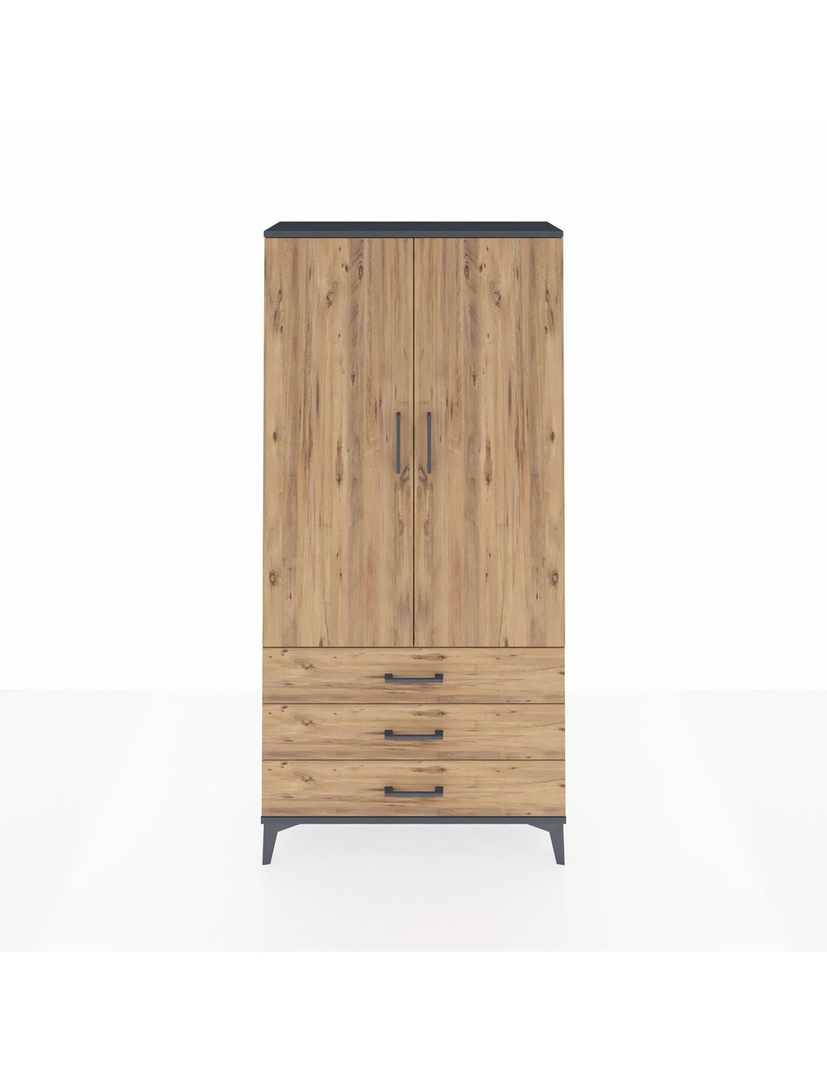 Arges Dolap 3 Raflı 3 Çekmeceli 2 Kapaklı 88x30x182 Antrasit-Çam