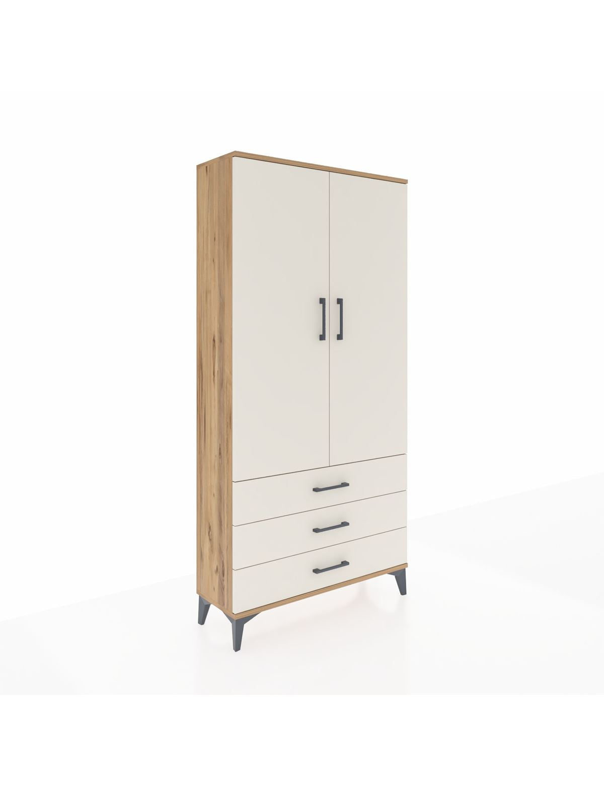 Arges Dolap 3 Raflı 3 Çekmeceli 2 Kapaklı 88x30x182 Çam-Aytaşı