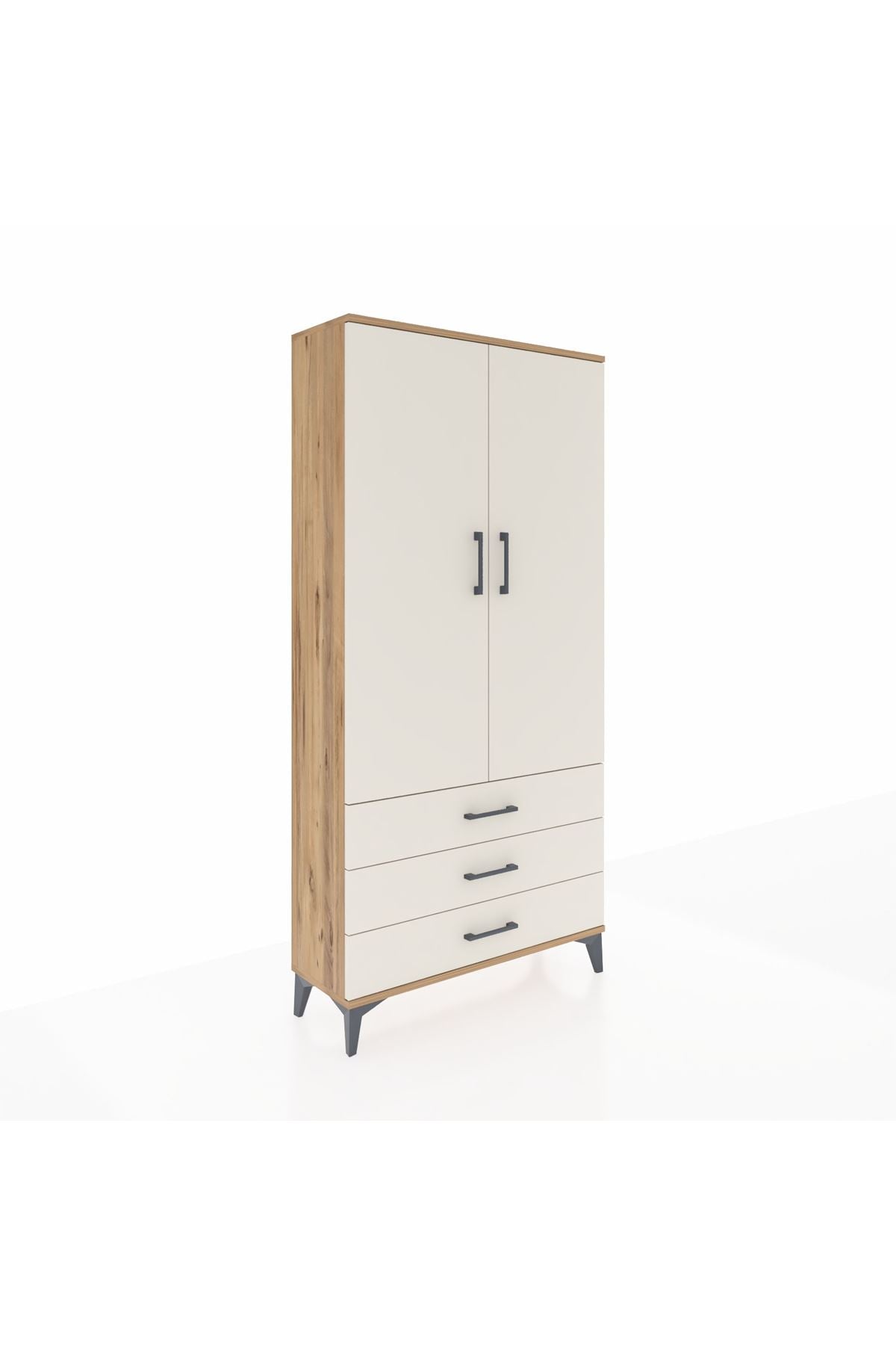 Arges Dolap 3 Raflı 3 Çekmeceli 2 Kapaklı 88x30x182 Çam-Aytaşı