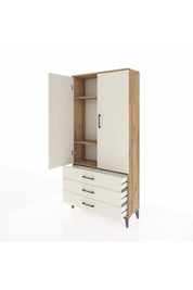 Arges Dolap 3 Raflı 3 Çekmeceli 2 Kapaklı 88x30x182 Çam-Aytaşı