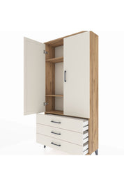 Arges Dolap 3 Raflı 3 Çekmeceli 2 Kapaklı 88x30x182 Çam-Aytaşı