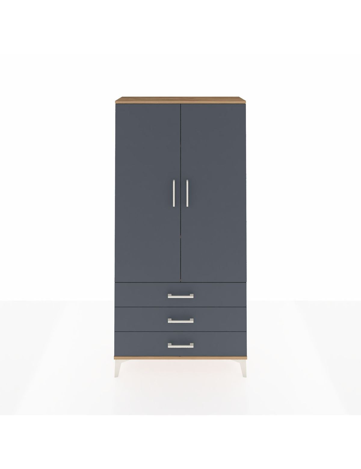 Arges Dolap 3 Raflı 3 Çekmeceli 2 Kapaklı 88x30x182 Çam-Antrasit