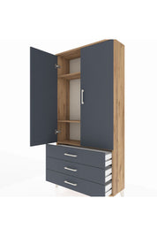Arges Dolap 3 Raflı 3 Çekmeceli 2 Kapaklı 88x30x182 Çam-Antrasit