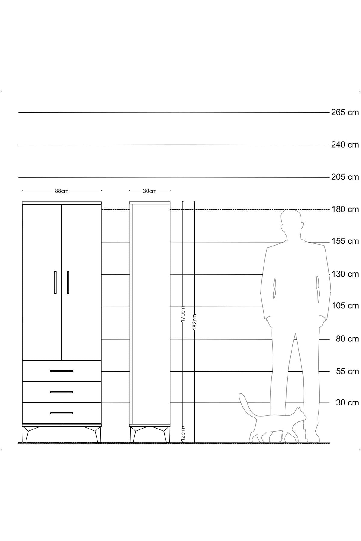 Arges Dolap 3 Raflı 3 Çekmeceli 2 Kapaklı 88x30x182 Çam-Antrasit