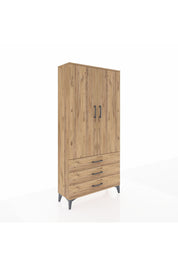 Arges Dolap 3 Raflı 3 Çekmeceli 2 Kapaklı 88x30x182 Çam-Çam
