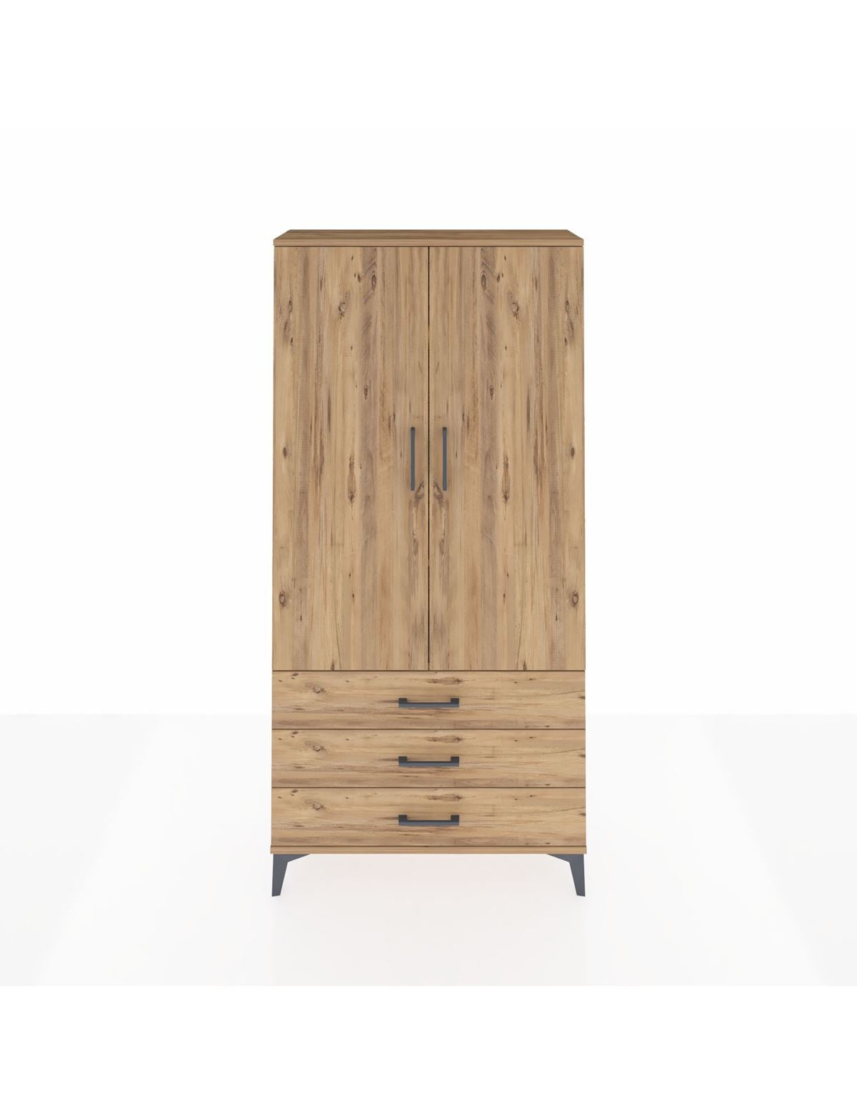 Arges Dolap 3 Raflı 3 Çekmeceli 2 Kapaklı 88x30x182 Çam-Çam