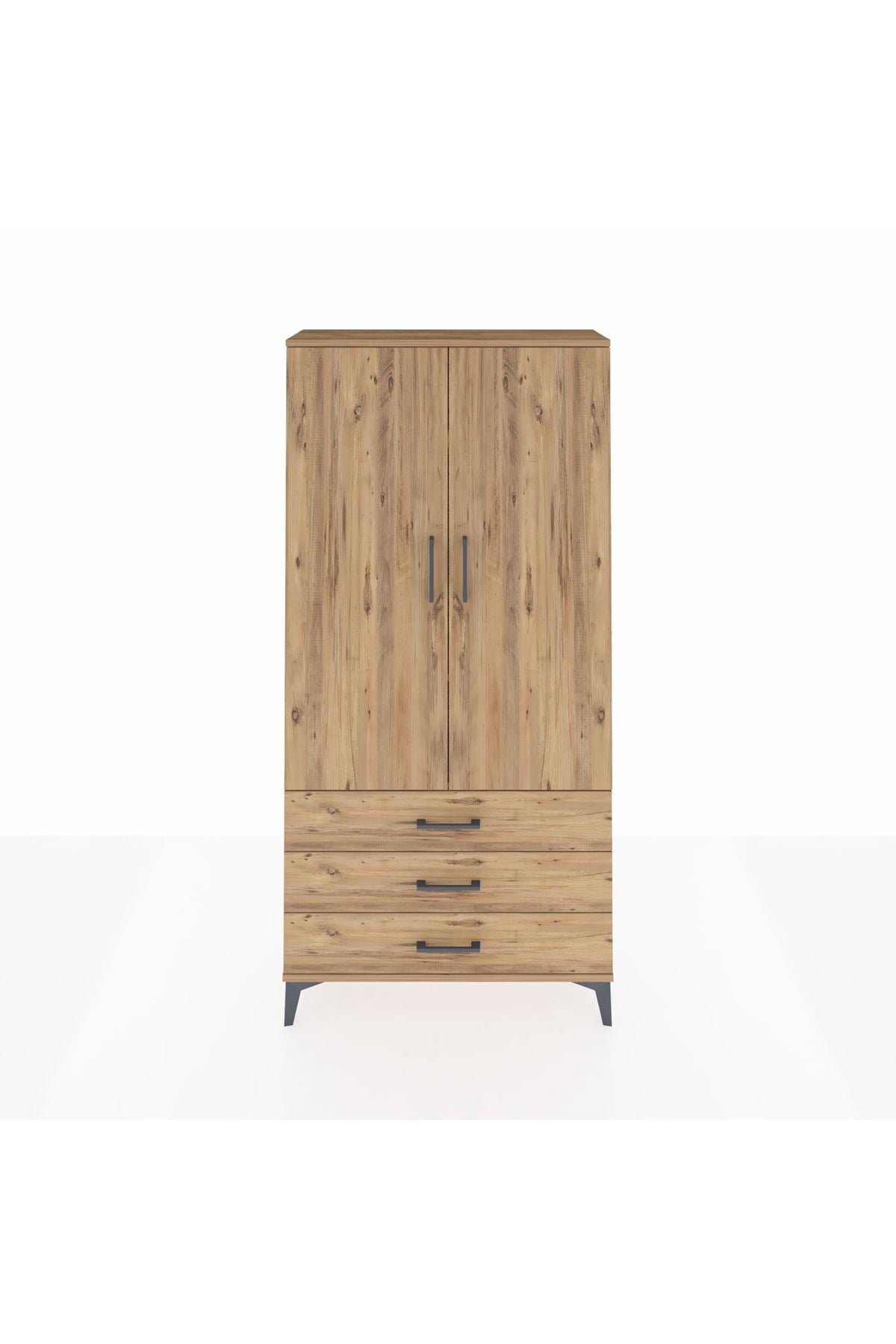 Arges Dolap 3 Raflı 3 Çekmeceli 2 Kapaklı 88x30x182 Çam-Çam