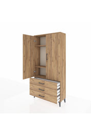 Arges Dolap 3 Raflı 3 Çekmeceli 2 Kapaklı 88x30x182 Çam-Çam