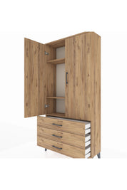 Arges Dolap 3 Raflı 3 Çekmeceli 2 Kapaklı 88x30x182 Çam-Çam