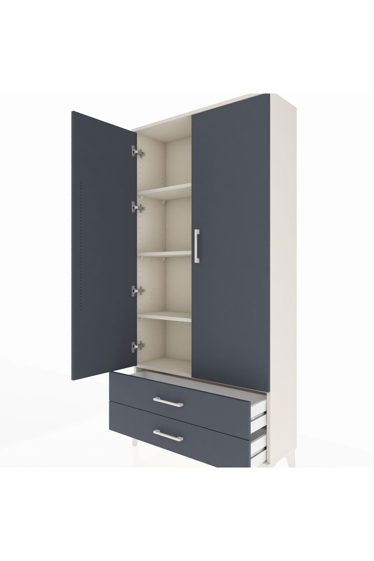 Arges Dolap 4 Raflı 2 Çekmeceli 2 Kapaklı 88x30x182 Aytaşı-Antrasit