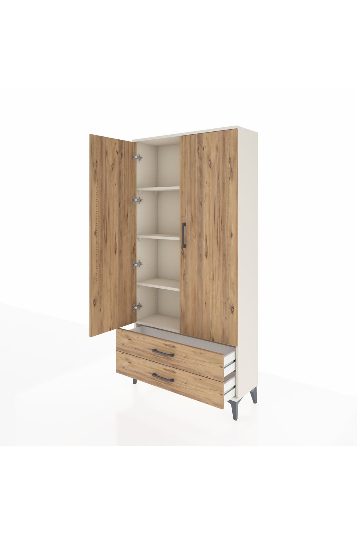 Arges Dolap 4 Raflı 2 Çekmeceli 2 Kapaklı 88x30x182 Aytaşı-Çam