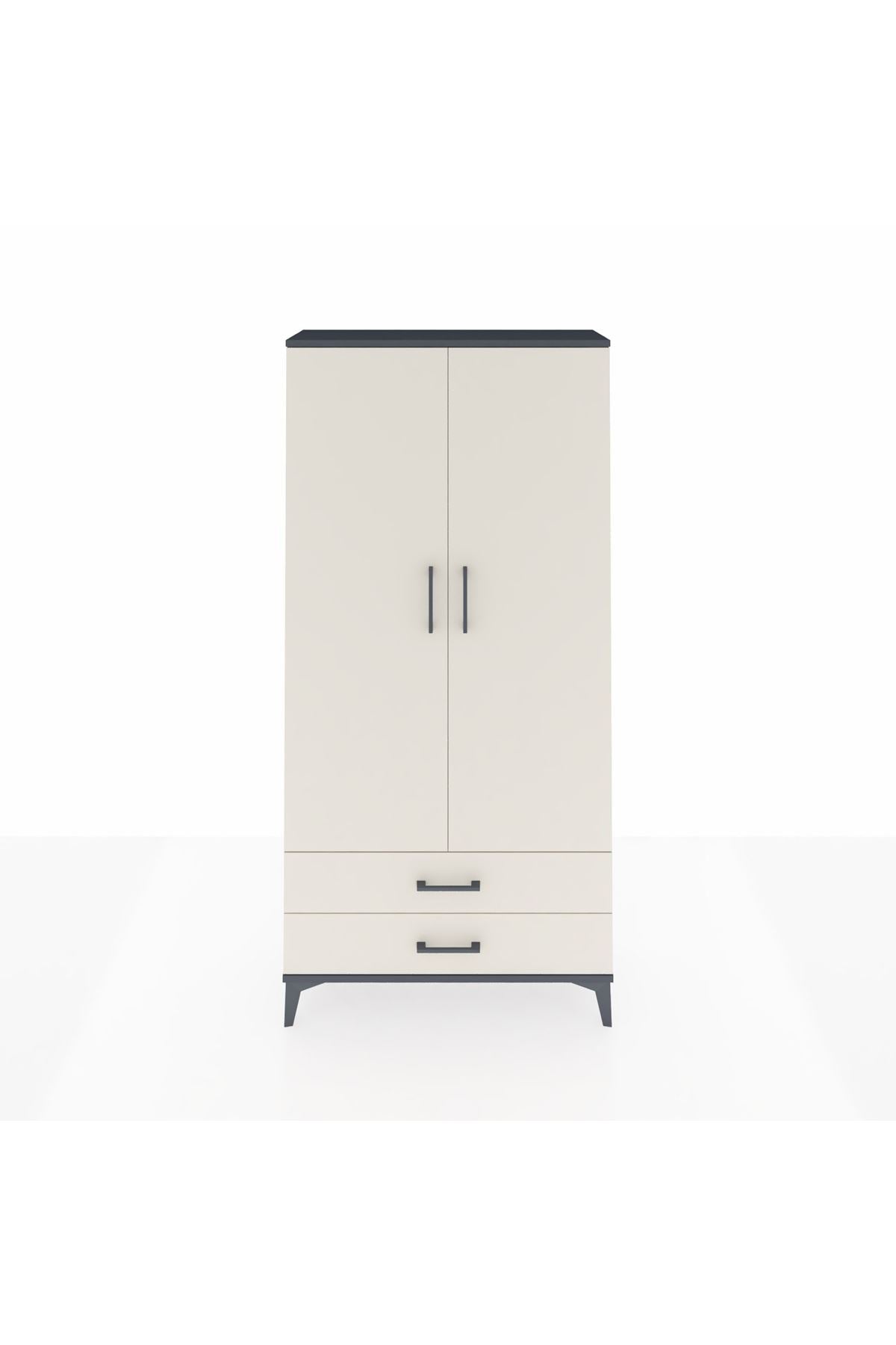 Arges Dolap 4 Raflı 2 Çekmeceli 2 Kapaklı 88x30x182 Antrasit-Aytaşı