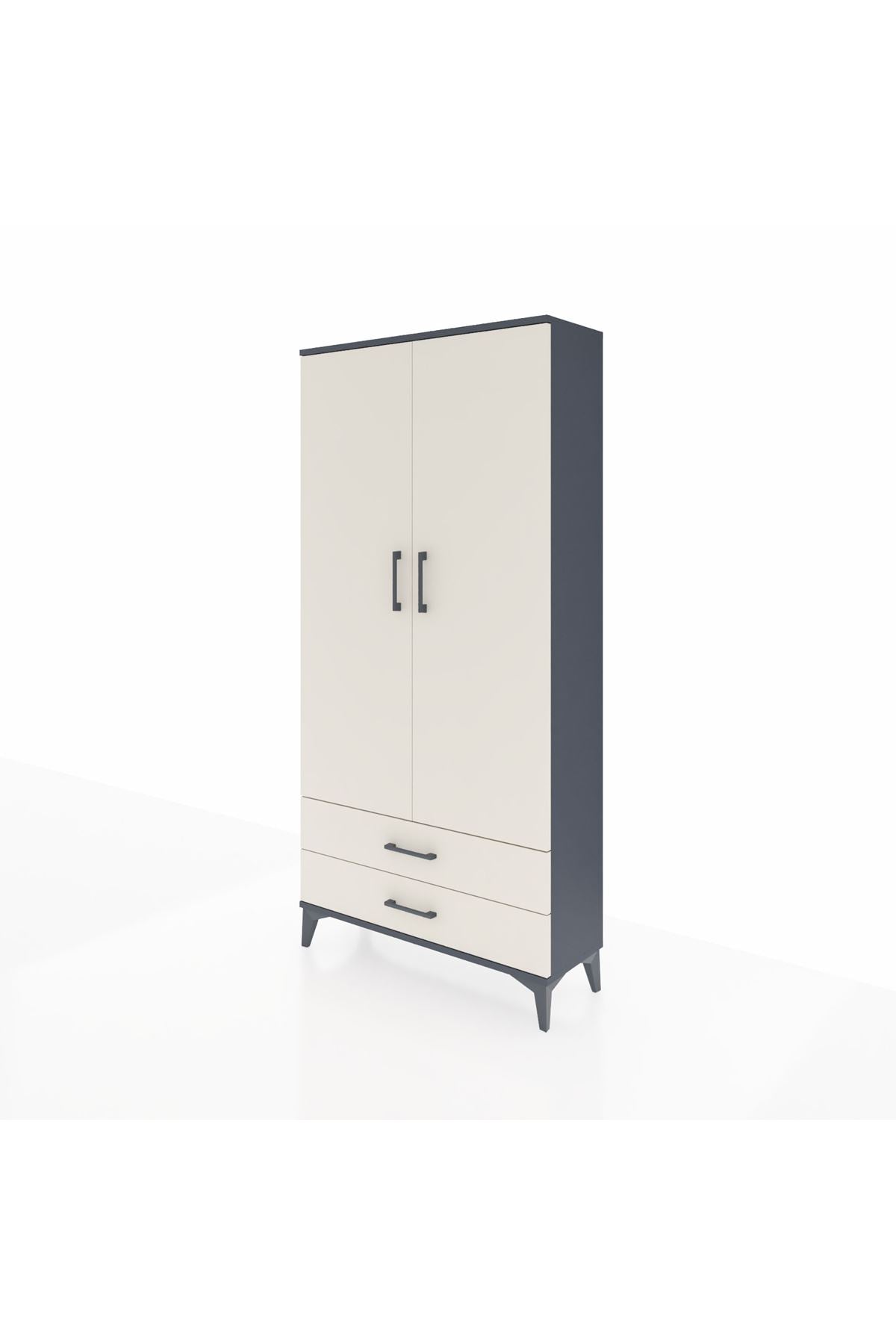 Arges Dolap 4 Raflı 2 Çekmeceli 2 Kapaklı 88x30x182 Antrasit-Aytaşı