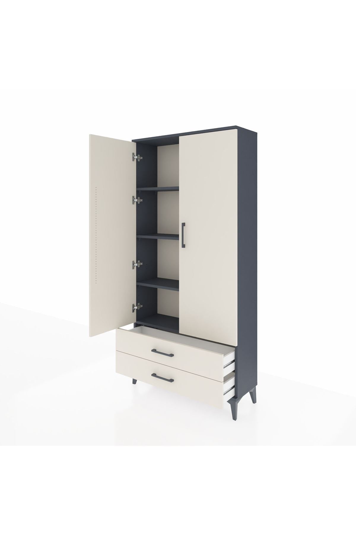 Arges Dolap 4 Raflı 2 Çekmeceli 2 Kapaklı 88x30x182 Antrasit-Aytaşı