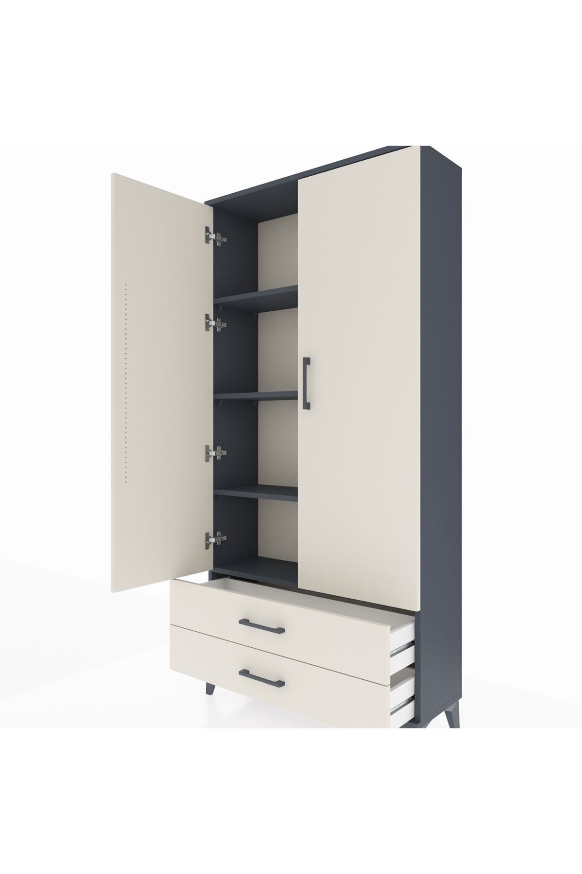 Arges Dolap 4 Raflı 2 Çekmeceli 2 Kapaklı 88x30x182 Antrasit-Aytaşı