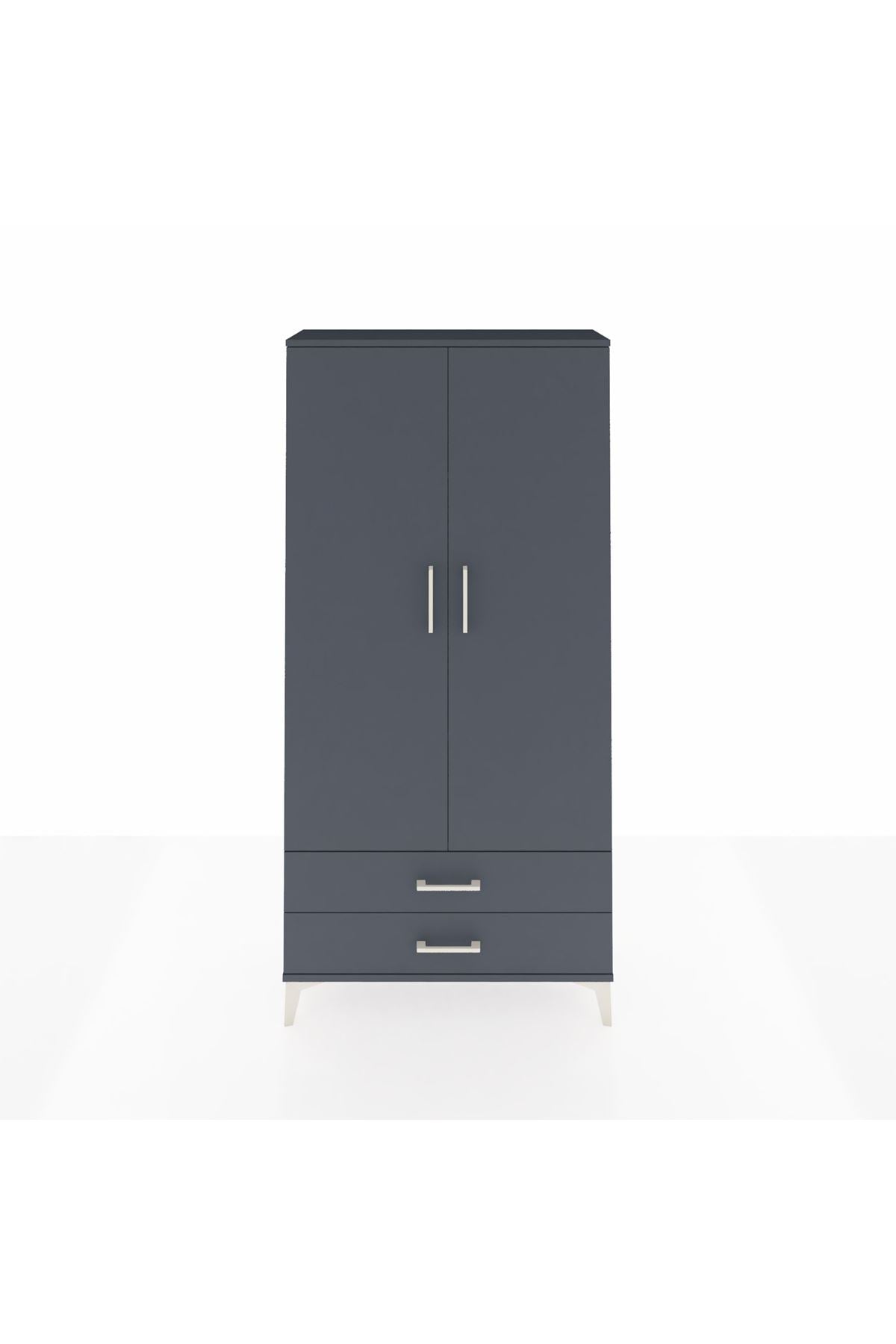 Arges Dolap 4 Raflı 2 Çekmeceli 2 Kapaklı 88x30x182 Antrasit-Antrasit