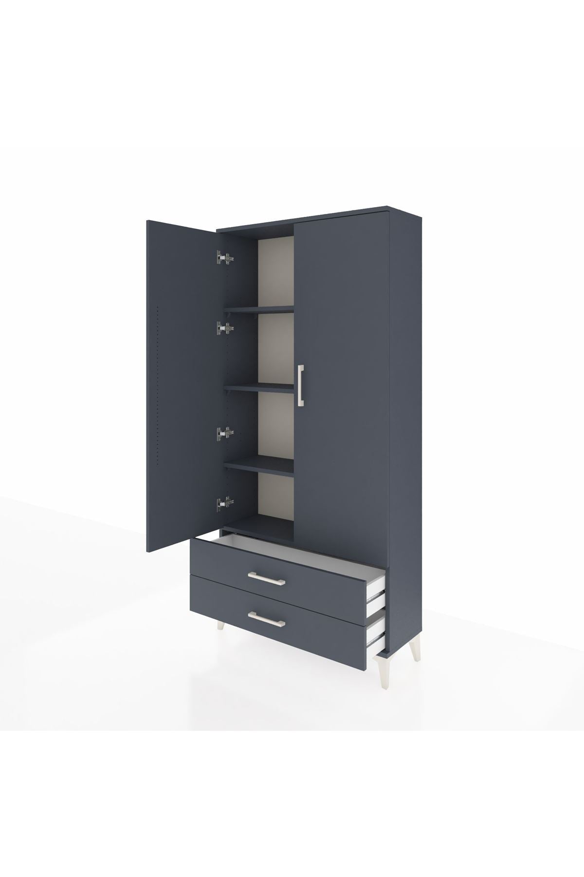 Arges Dolap 4 Raflı 2 Çekmeceli 2 Kapaklı 88x30x182 Antrasit-Antrasit