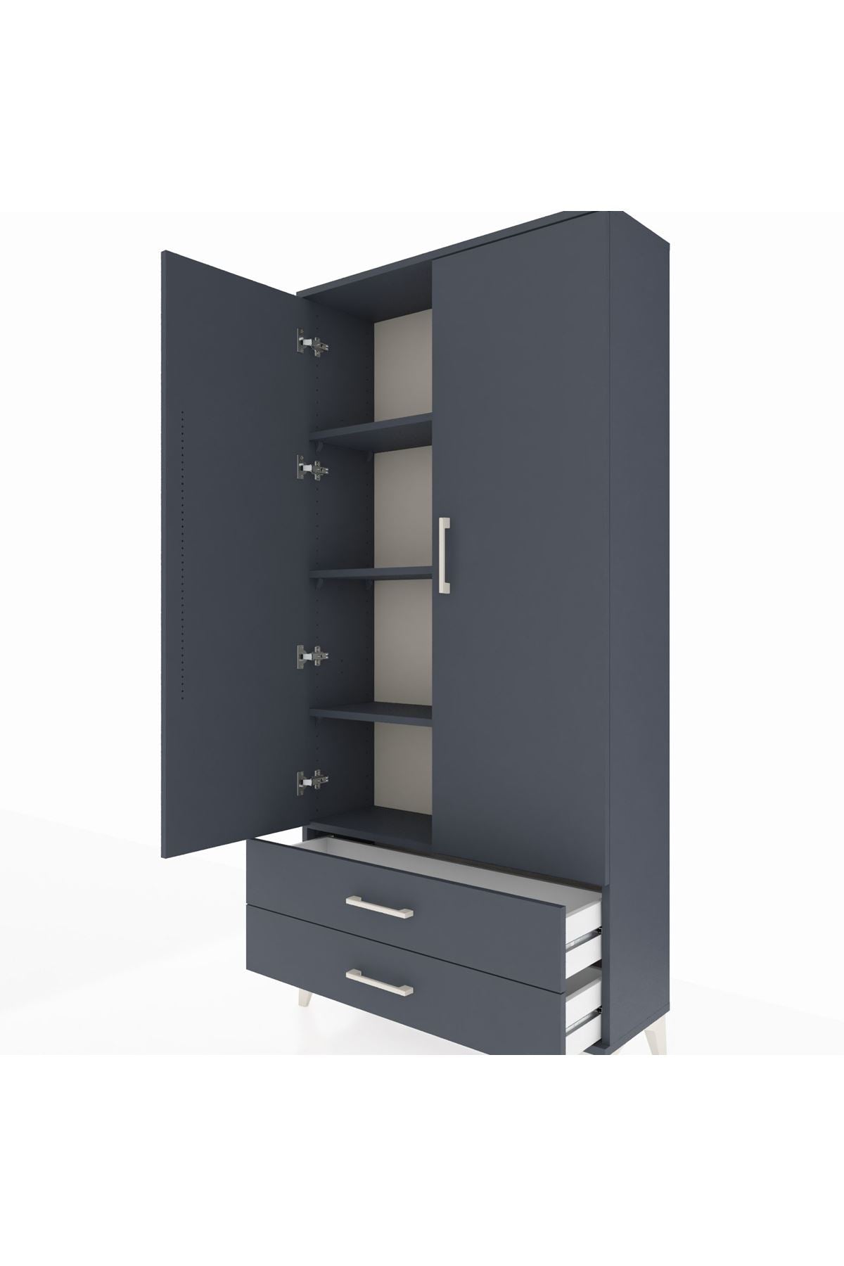 Arges Dolap 4 Raflı 2 Çekmeceli 2 Kapaklı 88x30x182 Antrasit-Antrasit