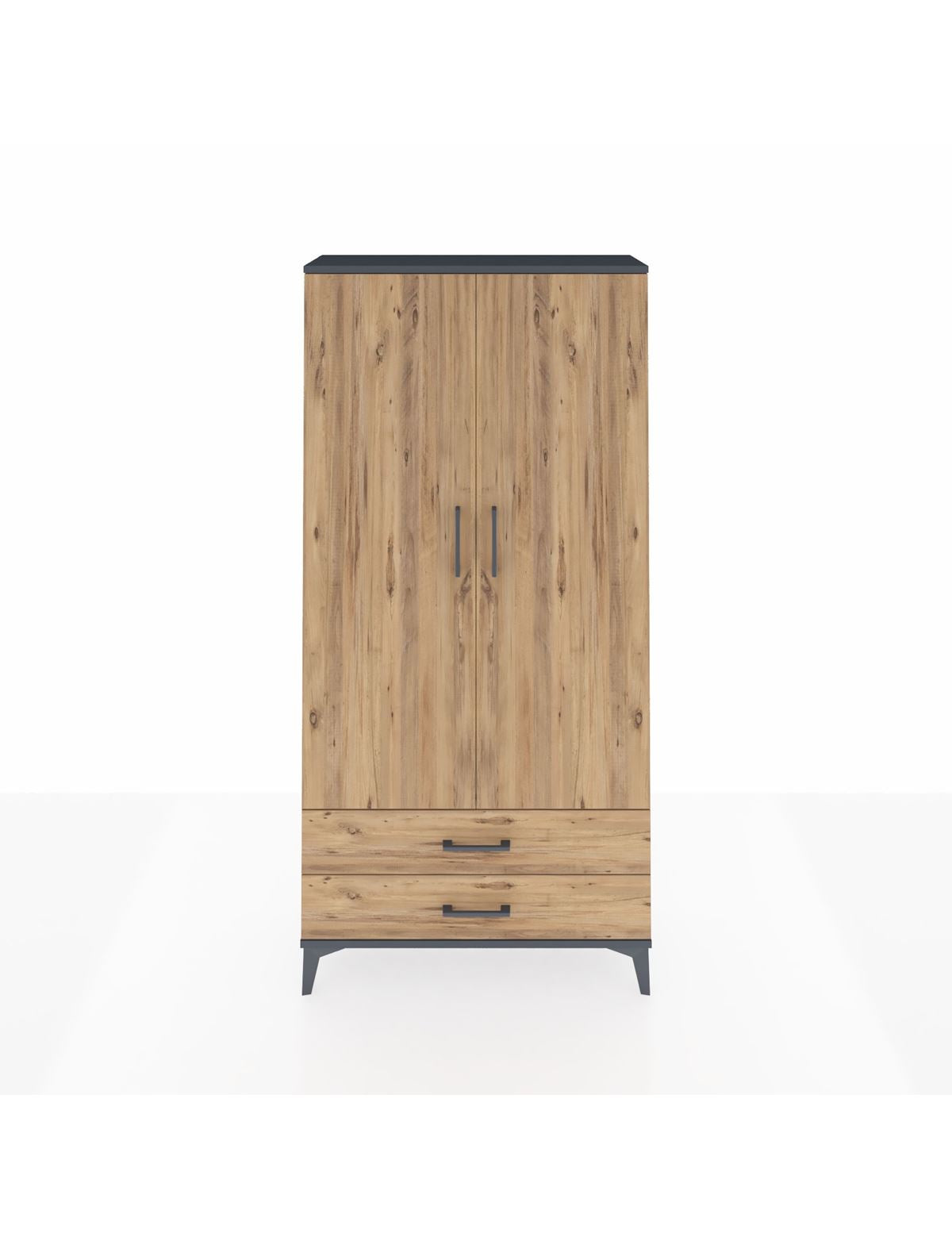 Arges Dolap 4 Raflı 2 Çekmeceli 2 Kapaklı 88x30x182 Antrasit-Çam