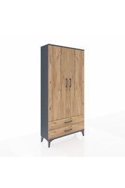 Arges Dolap 4 Raflı 2 Çekmeceli 2 Kapaklı 88x30x182 Antrasit-Çam