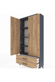 Arges Dolap 4 Raflı 2 Çekmeceli 2 Kapaklı 88x30x182 Antrasit-Çam