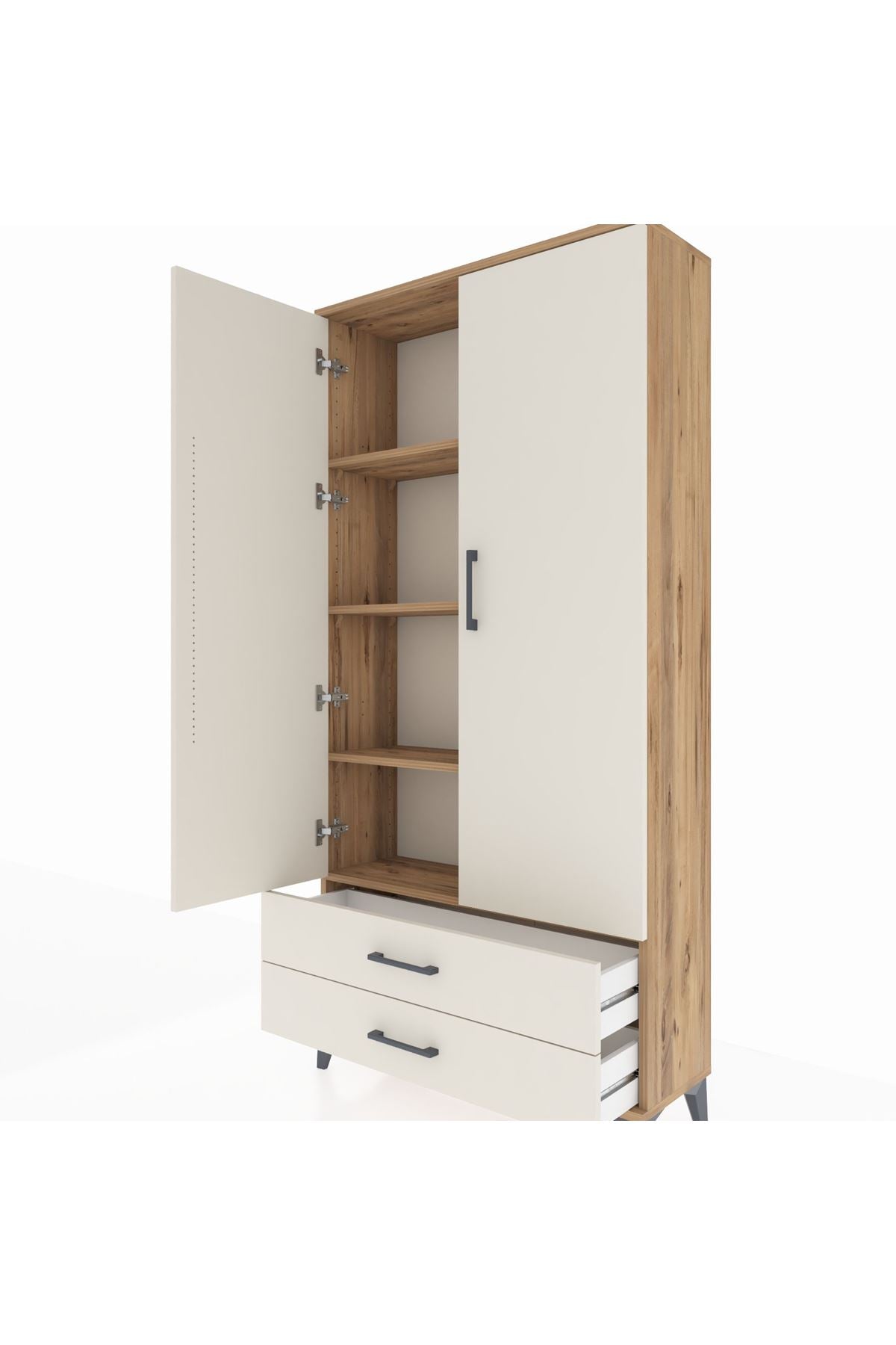 Arges Dolap 4 Raflı 2 Çekmeceli 2 Kapaklı 88x30x182 Çam-Aytaşı
