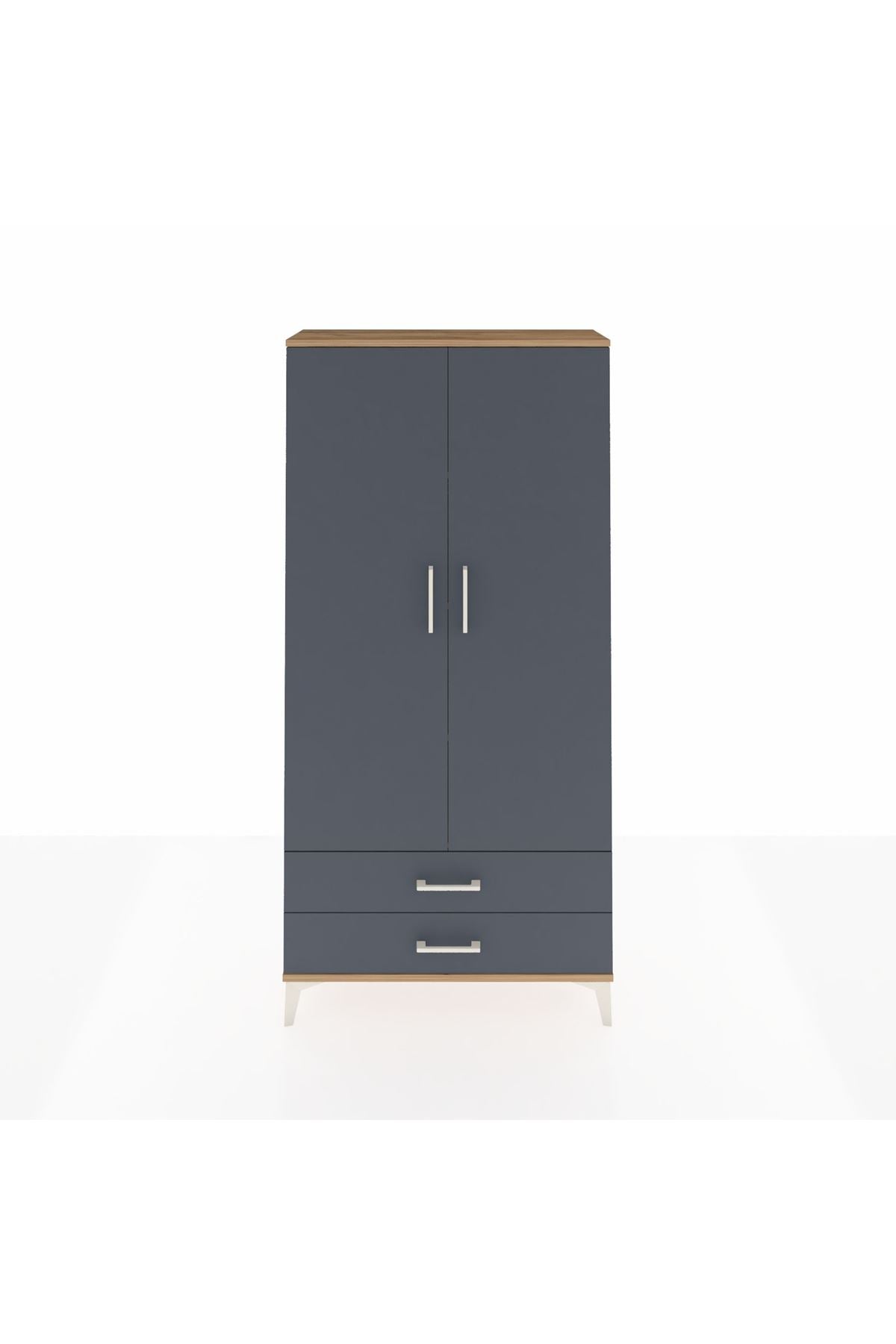 Arges Dolap 4 Raflı 2 Çekmeceli 2 Kapaklı 88x30x182 Çam-Antrasit