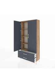 Arges Dolap 4 Raflı 2 Çekmeceli 2 Kapaklı 88x30x182 Çam-Antrasit