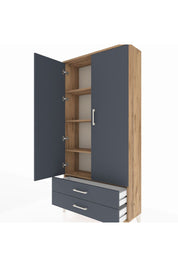 Arges Dolap 4 Raflı 2 Çekmeceli 2 Kapaklı 88x30x182 Çam-Antrasit