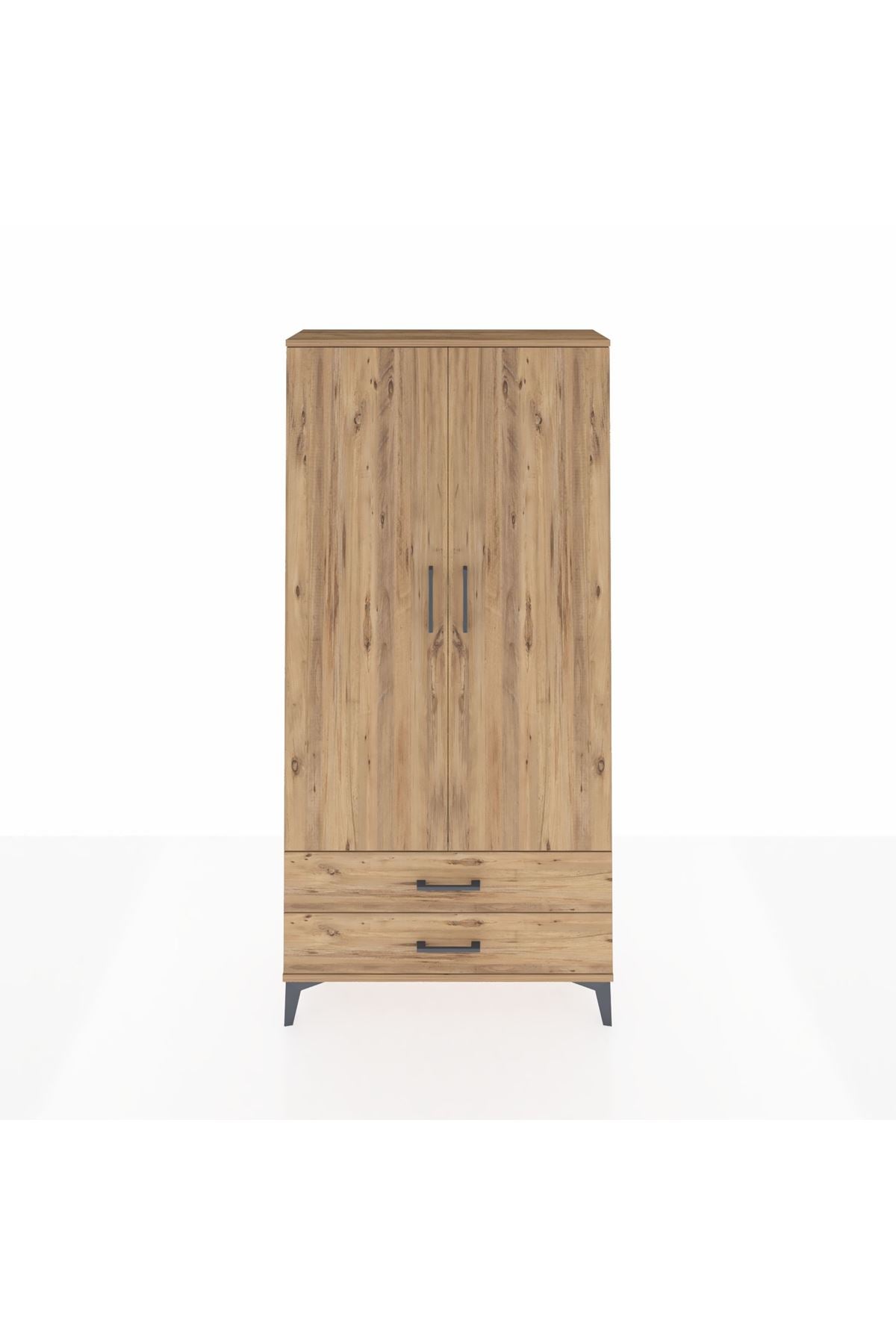 Arges Dolap 4 Raflı 2 Çekmeceli 2 Kapaklı 88x30x182 Çam-Çam