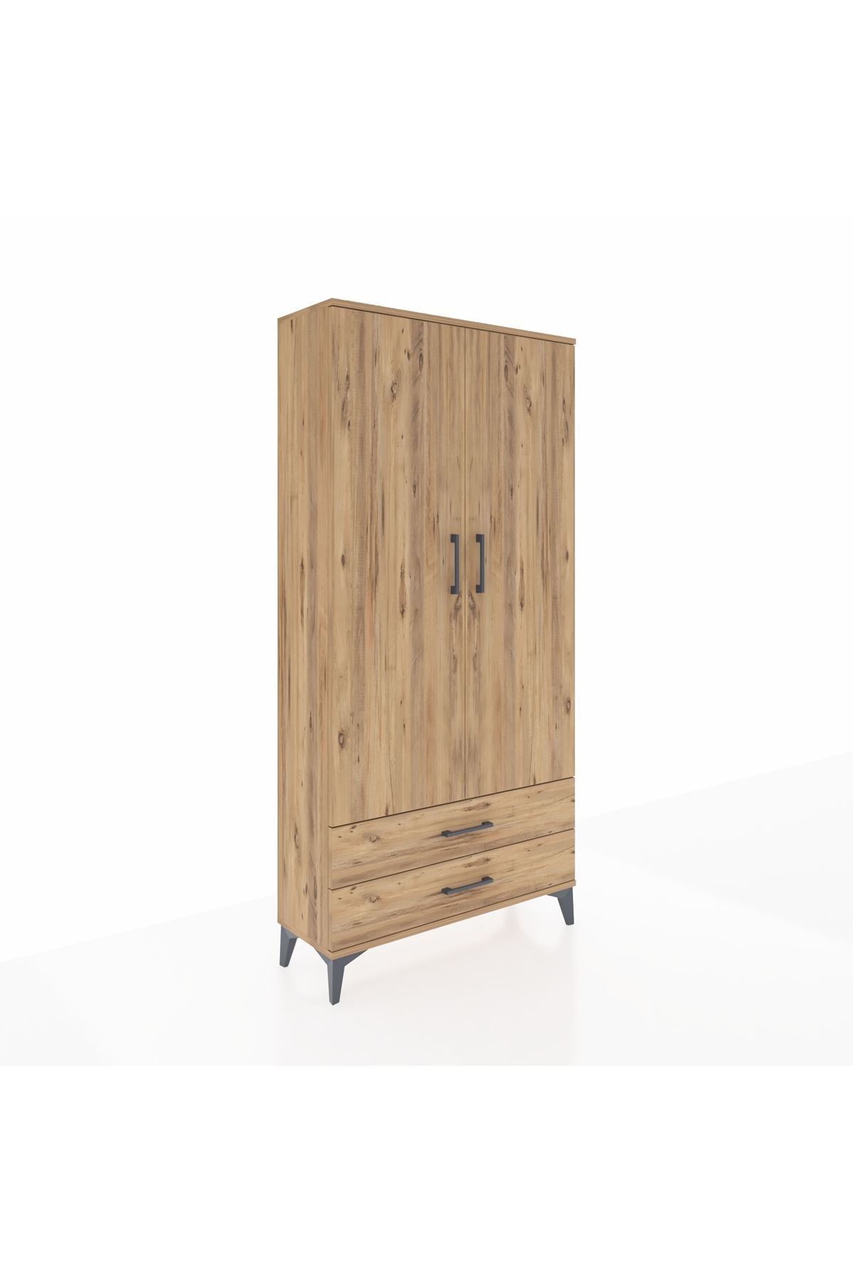 Arges Dolap 4 Raflı 2 Çekmeceli 2 Kapaklı 88x30x182 Çam-Çam