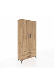 Arges Dolap 4 Raflı 2 Çekmeceli 2 Kapaklı 88x30x182 Çam-Çam