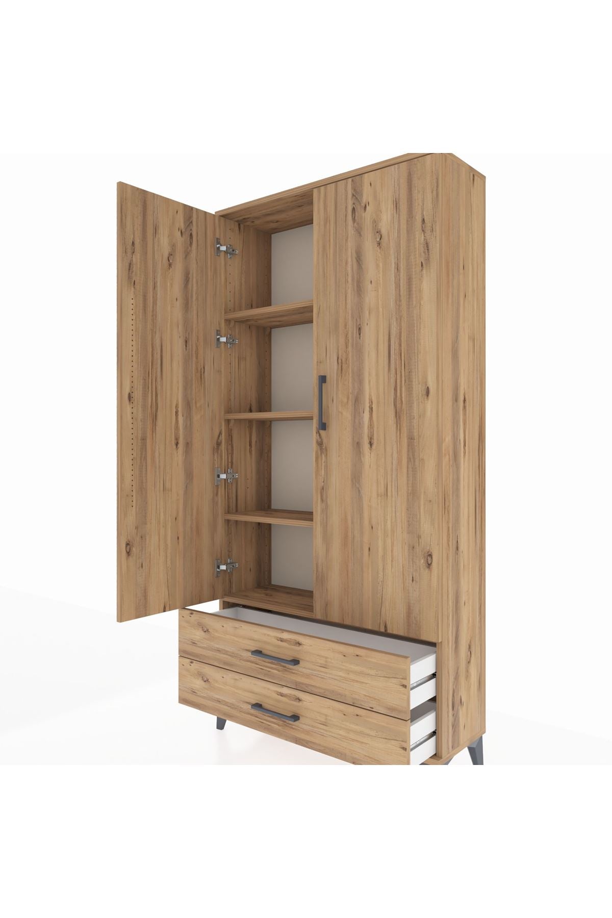 Arges Dolap 4 Raflı 2 Çekmeceli 2 Kapaklı 88x30x182 Çam-Çam